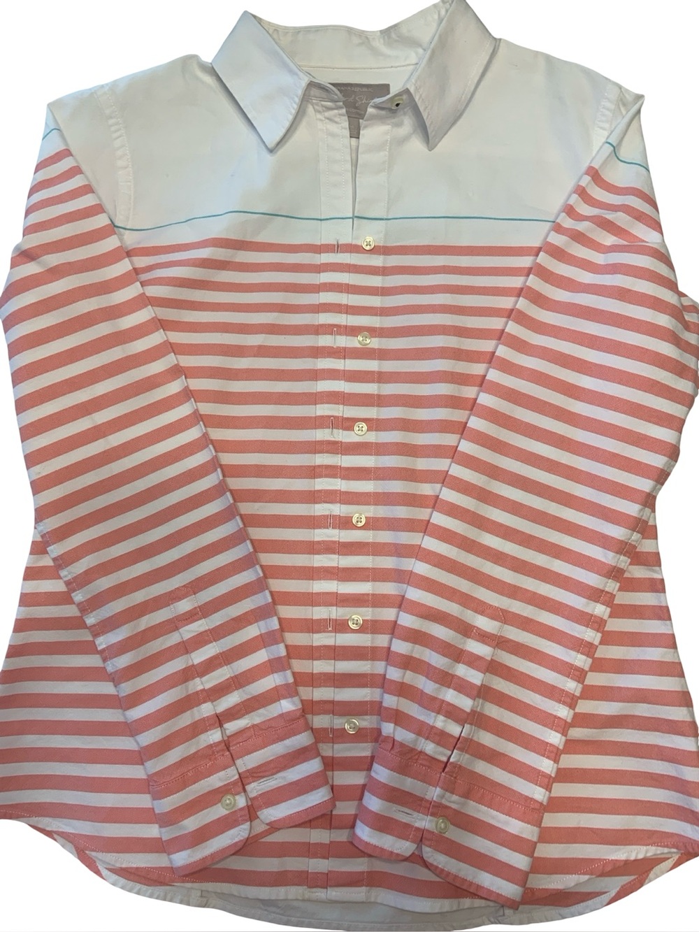 Banana Republic White Oxford Shirt with Teal Stripe